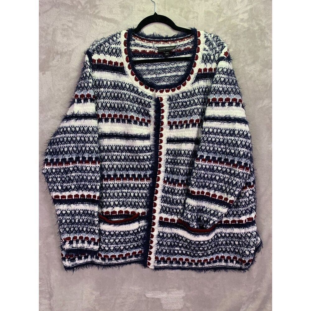 LANE BRYANT 26/28 EYELASH GEOMETRIC CARDIGAN SWEATER